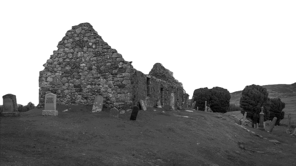 an image of a broken down old brick church