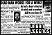 Small button featuring a black and white newspaper reading 'dead man works for a week!' and the text 'urban legends'